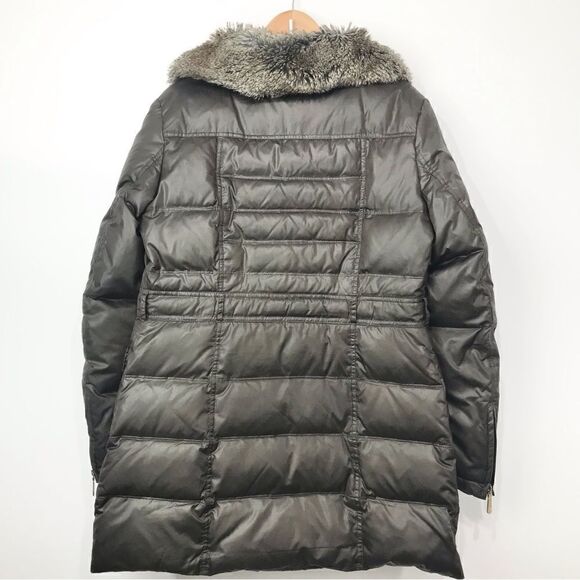 Vince Camuto Olive Green Quilted Faux Fur Collar Long Winter Jacket - Picture 9 of 16